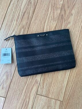 kate spade black glitter striped clutch